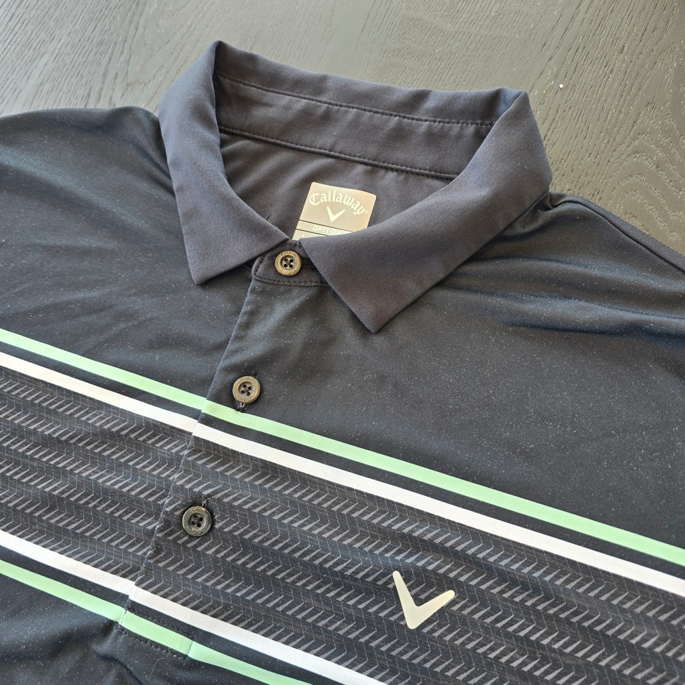 Callaway Opti-Dri Mens Large Black Striped Golf Polo Shirt Short Sleeve C069